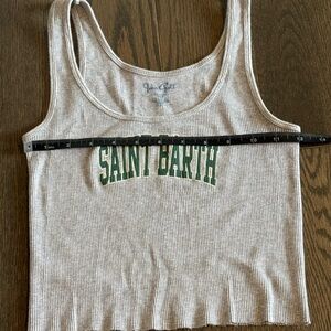 Grey ribbed stretchy cotton teen Tank Top with Green Print